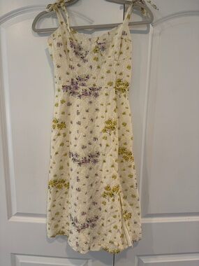 Steve Madden Cream Midi Dress with Yellow & Purple Floral Print